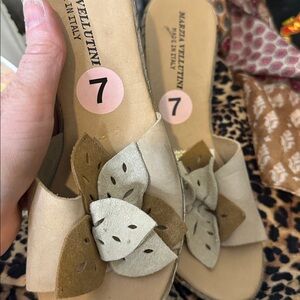 Beige and Brown Women's Mules